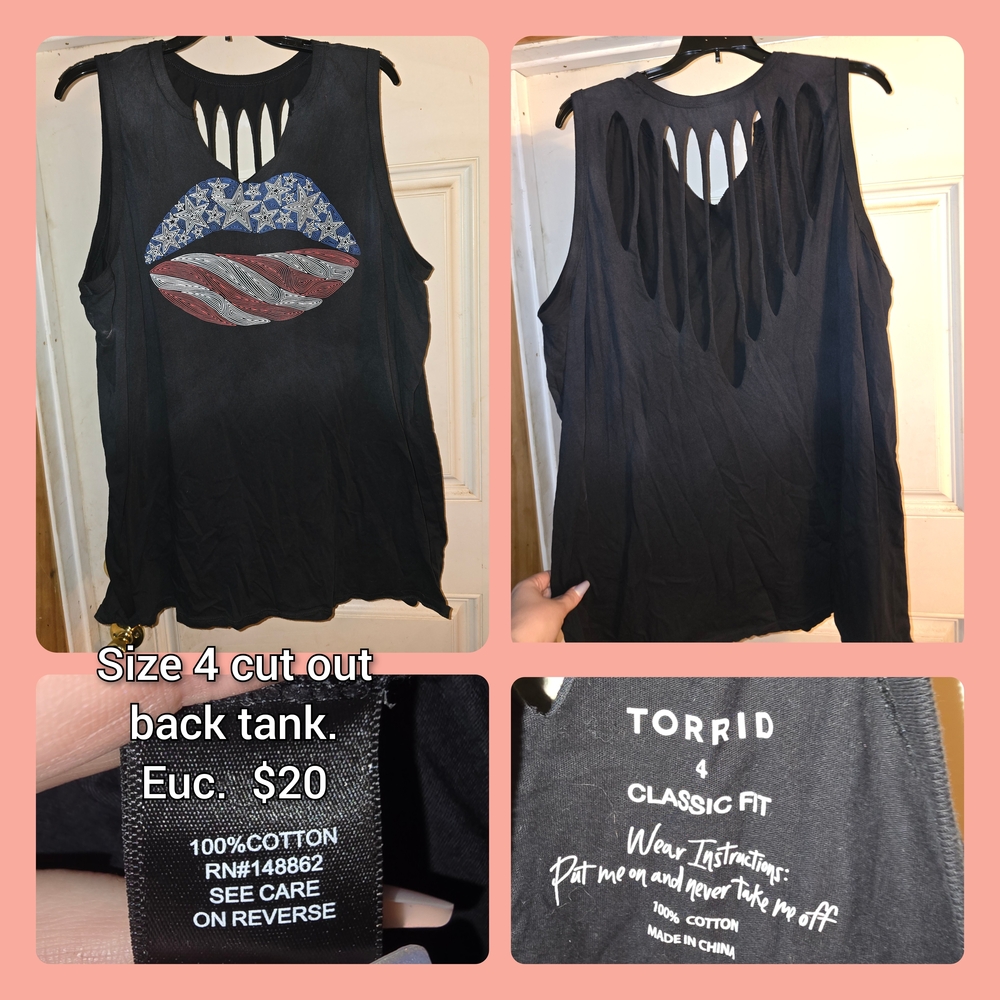 Torrid Black American Flag Cut-Out Tank Top